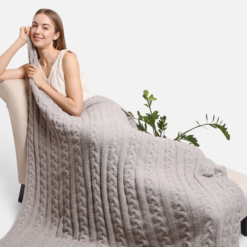 Braided Cable Knit Luxury Soft Throw Blanket - HER Home Design Boutique